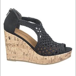 Maurices black knit cork wedges